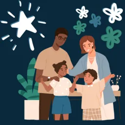Illustration of a diverse, happy family smiling and supporting each other, representing community involvement and family engagement in school fundraising efforts