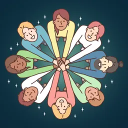 happy team of eight smiling people