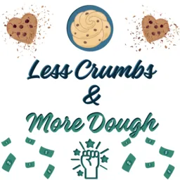 School fundraising graphic with cookie dough and crumbling cookies above the phrase 'Less Crumbs & More Dough', symbolizing a shift from product fundraisers to direct donations. Includes dollar bills and empowerment icon to promote effective, gimmick-free fundraising
